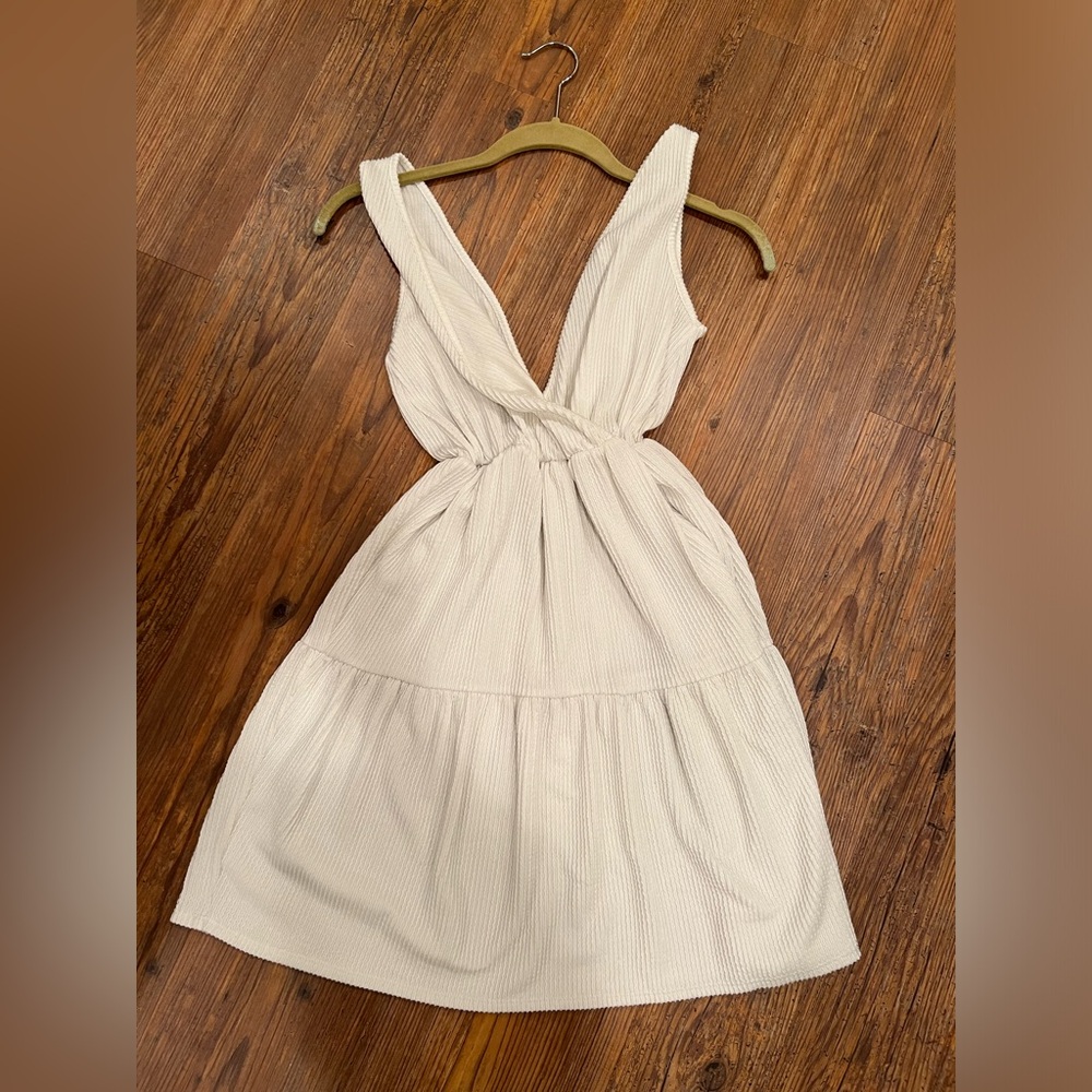 Caution To The Wind; Cotton White Ribbed Dress